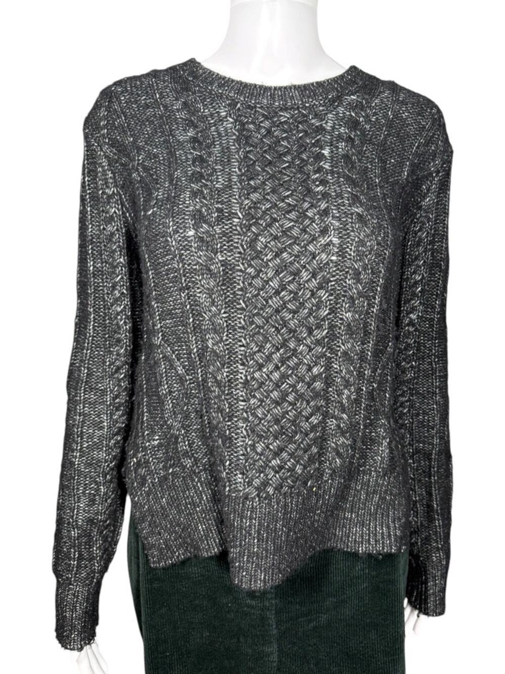 Derek Lam 10 Crosby Black Gray Marbled Cable Knit Sweater Size Small